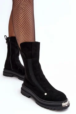 Czarne Botki|Botki Zimowe Damskie><noscript><img width=