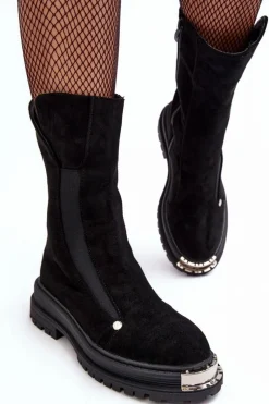 Czarne Botki|Botki Zimowe Damskie><noscript><img width=