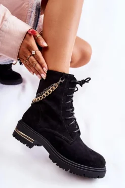 Botki Ocieplane|Damskie Trapery></noscript>Boto Zamszowe Ocieplane Botki Z Łańcuchem Czarne Sorita Czarny