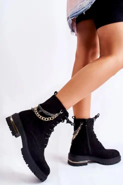 Botki Ocieplane|Damskie Trapery></noscript>Boto Zamszowe Ocieplane Botki Z Łańcuchem Czarne Sorita Czarny