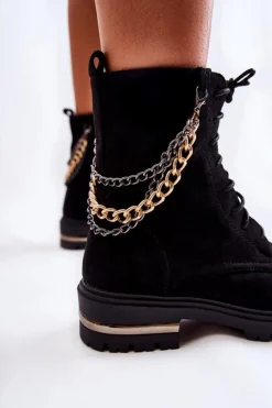 Botki Ocieplane|Damskie Trapery></noscript>Boto Zamszowe Ocieplane Botki Z Łańcuchem Czarne Sorita Czarny