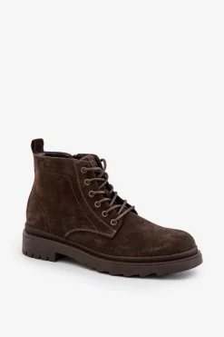 Big Star Shoes Zamszowe Ocieplane Botki Męskie Na Zamek Big Star OO174229 Brązowe