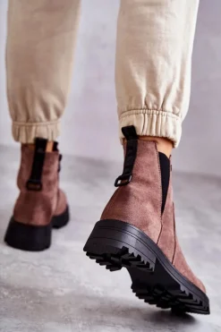 Best Boto Zamszowe Ocieplane Botki Workery Na Płaskim Obcasie Jasnobrązowe Salome