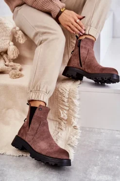 Best Boto Zamszowe Ocieplane Botki Workery Na Płaskim Obcasie Jasnobrązowe Salome