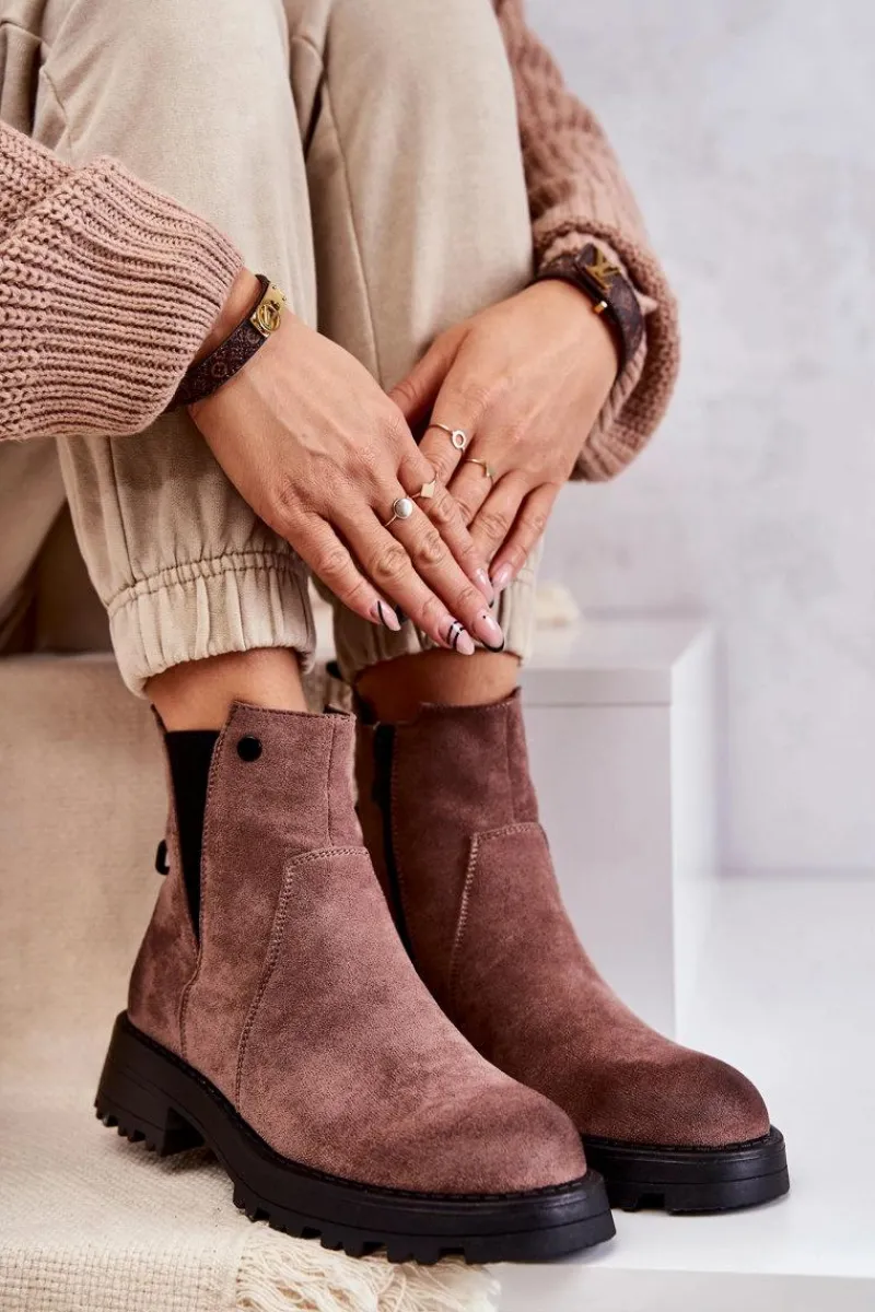 Best Boto Zamszowe Ocieplane Botki Workery Na Płaskim Obcasie Jasnobrązowe Salome