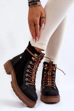 Outlet Evento Zamszowe Ocieplane Botki Trapery Czarne Alette