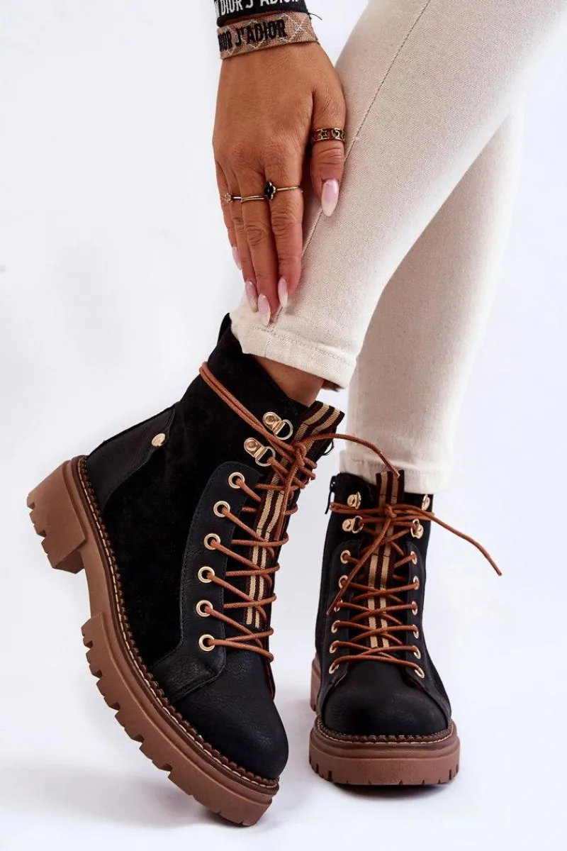 Outlet Evento Zamszowe Ocieplane Botki Trapery Czarne Alette