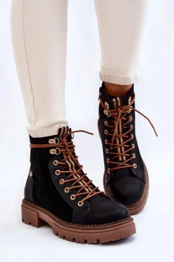 Outlet Evento Zamszowe Ocieplane Botki Trapery Czarne Alette