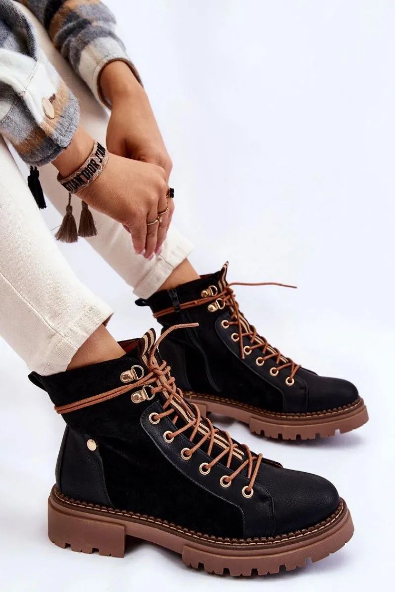 Outlet Evento Zamszowe Ocieplane Botki Trapery Czarne Alette