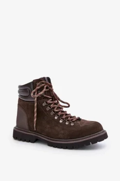 Outlet Zamszowe Ocieplane Botki Trapery Męskie Big Star OO174644 Hi-Poly System Brązowe Męskie Botki Męskie