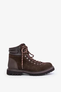 Outlet Zamszowe Ocieplane Botki Trapery Męskie Big Star OO174644 Hi-Poly System Brązowe Męskie Botki Męskie
