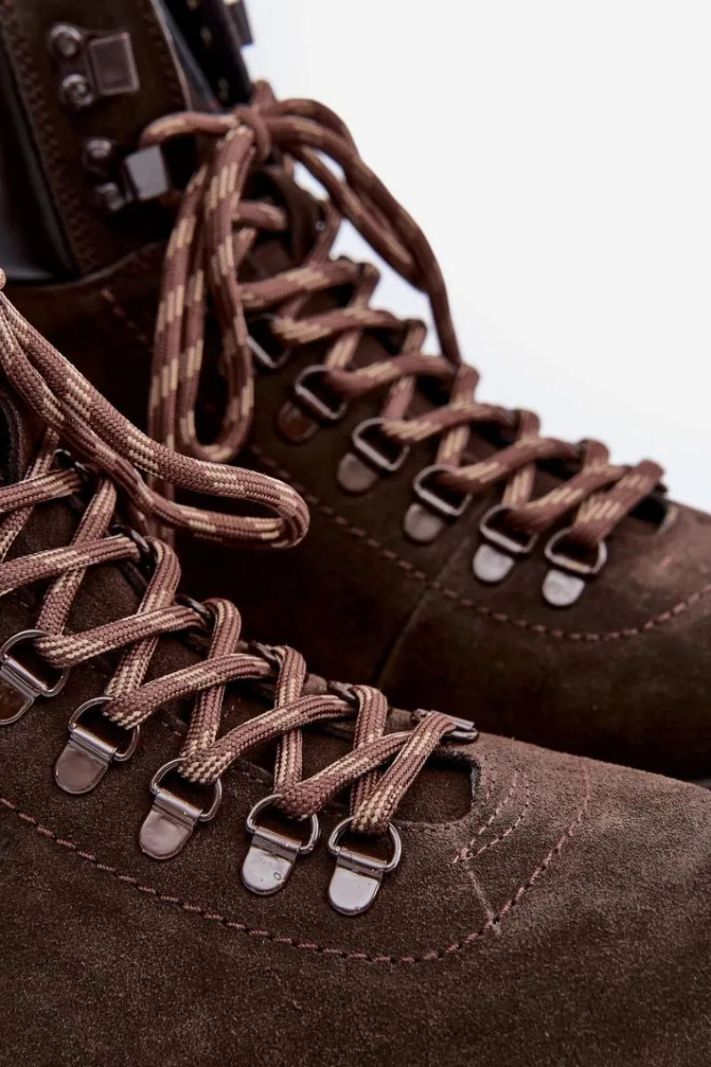 Outlet Zamszowe Ocieplane Botki Trapery Męskie Big Star OO174644 Hi-Poly System Brązowe Męskie Botki Męskie