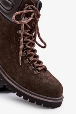 Outlet Zamszowe Ocieplane Botki Trapery Męskie Big Star OO174644 Hi-Poly System Brązowe Męskie Botki Męskie