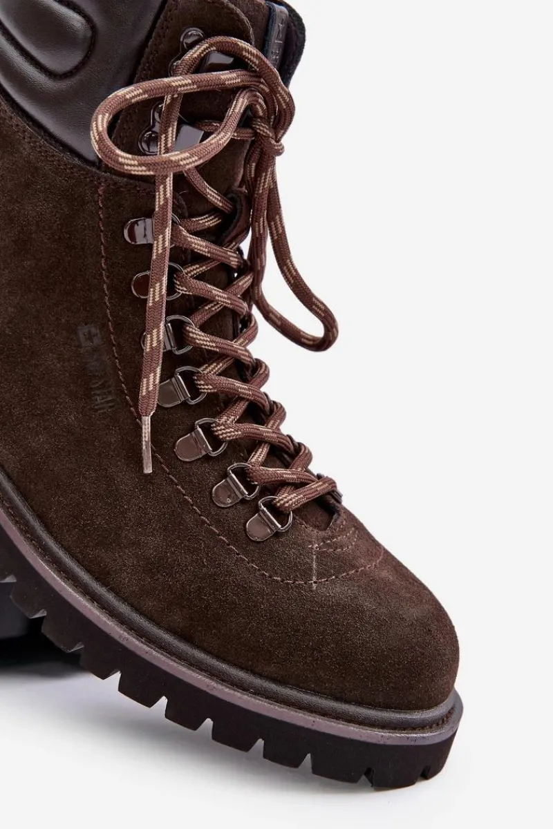 Outlet Zamszowe Ocieplane Botki Trapery Męskie Big Star OO174644 Hi-Poly System Brązowe Męskie Botki Męskie