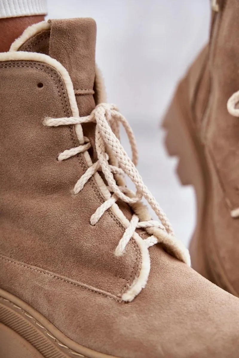 Botki Sznurowane|Botki Zimowe Damskie>Boto Zamszowe Ocieplane Botki Sznurowane Beżowe Lemar Elisabeth