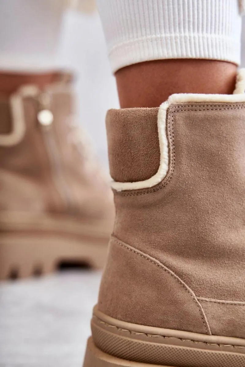 Botki Sznurowane|Botki Zimowe Damskie>Boto Zamszowe Ocieplane Botki Sznurowane Beżowe Lemar Elisabeth