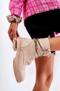 Sale Boto Zamszowe Ocieplane Botki Z Łańcuchem Beżowe Sorita