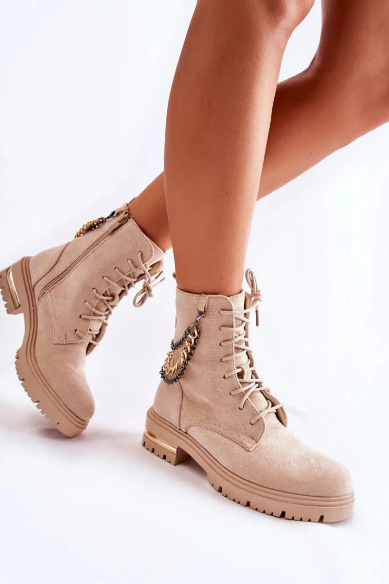 Sale Boto Zamszowe Ocieplane Botki Z Łańcuchem Beżowe Sorita
