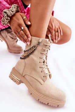 Sale Boto Zamszowe Ocieplane Botki Z Łańcuchem Beżowe Sorita