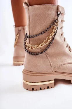 Sale Boto Zamszowe Ocieplane Botki Z Łańcuchem Beżowe Sorita