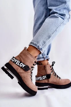 Clearance Boto Zamszowe Ocieplane Botki Z Paskiem Brązowe Aurelio