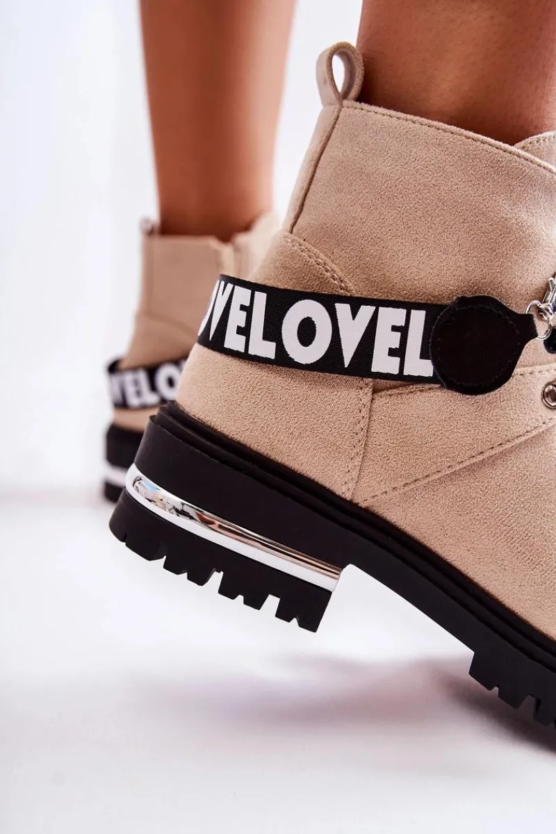 New Zamszowe Ocieplane Botki Z Paskiem Beżowe Aurelio Damskie Botki Ocieplane|Damskie Trapery