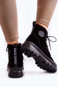 Damskie Trapery|Botki Skórzane></noscript>Big Star Shoes Zamszowe Ocieplane Botki Trapery Big Star KK274522 Czarne