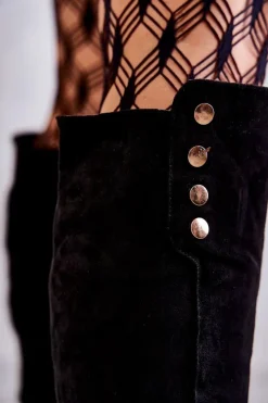 Kozaki Ocieplane|Kozaki Płaskie></noscript>Damskie buty S.Barski Zamszowe Ocieplane Kozaki Na Płaskim Obcasie Czarne Laura Czarny