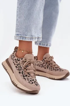 Sneakersy Damskie>Buty damskie Vinceza Zamszowe Ocieplane Sneakersy Damskie Na Platformie Vinceza 66836 Panterka Beżowe