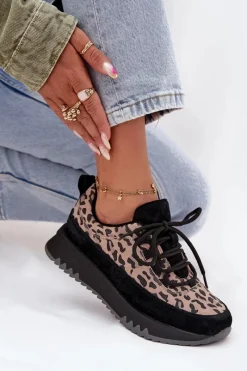 Sneakersy Damskie></noscript>Buty damskie Vinceza Zamszowe Ocieplane Sneakersy Damskie Na Platformie Vinceza 66836 Panterka Czarne Czarny