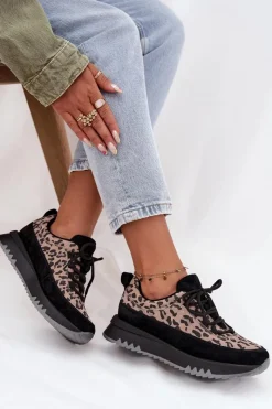 Sneakersy Damskie></noscript>Buty damskie Vinceza Zamszowe Ocieplane Sneakersy Damskie Na Platformie Vinceza 66836 Panterka Czarne Czarny