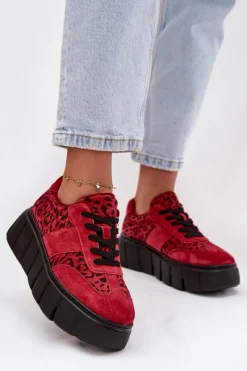 Sneakersy Damskie>Buty damskie Vinceza Zamszowe Ocieplane Sneakersy Damskie Na Masywnej Platformie Vinceza 66841 Panterka Czerwone Czerwony