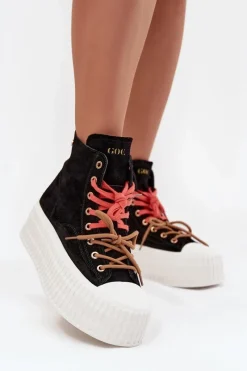 Outlet GOE Zamszowe Ocieplane Trampki Damskie Na Masywnej Platformie SS2N4046 Czarne Czarny