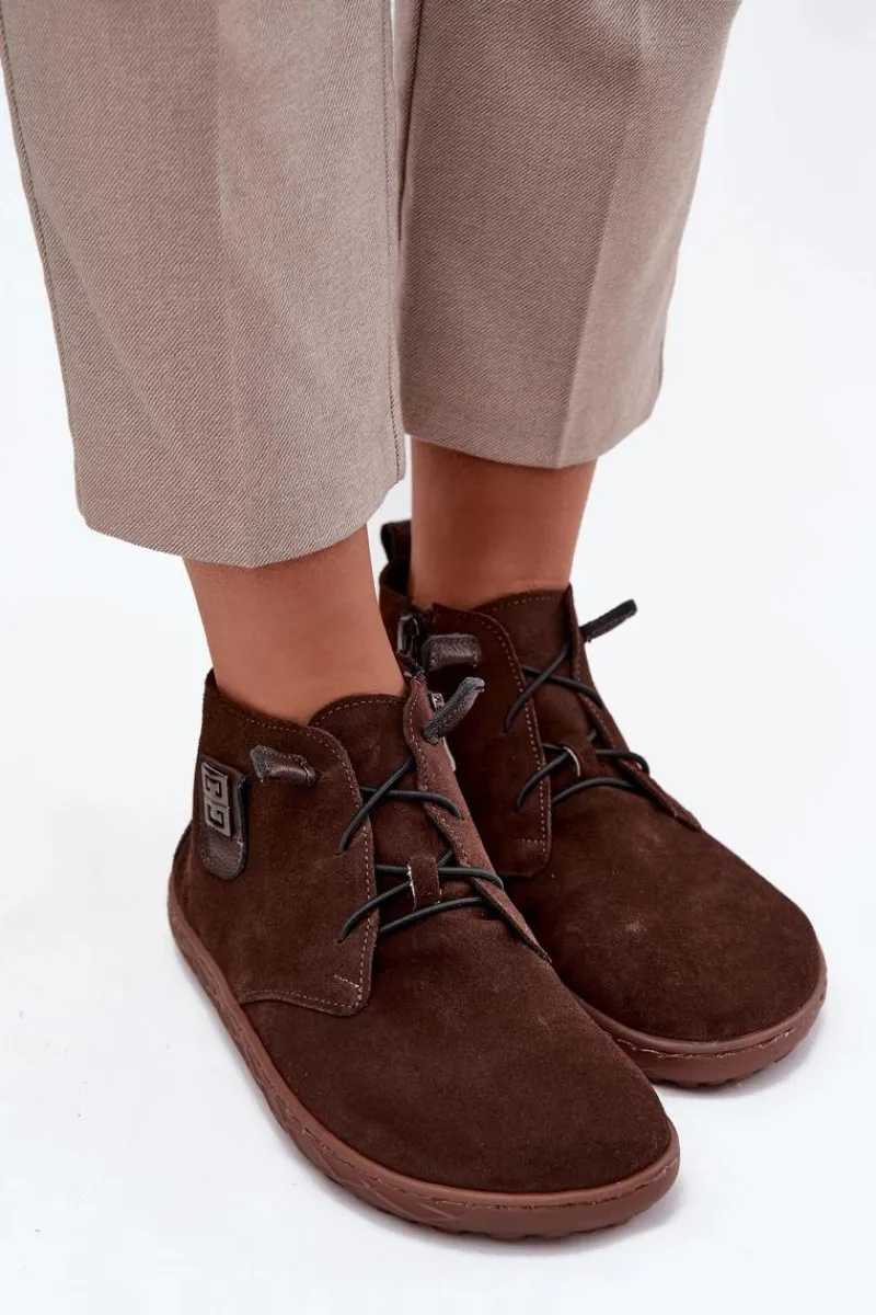 Clearance Zazoo Zamszowe Półbuty Barefoot Damskie Z Ozdobnym Detalem 30072 Czekoladowe Brązowy