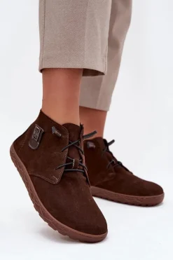 Clearance Zazoo Zamszowe Półbuty Barefoot Damskie Z Ozdobnym Detalem 30072 Czekoladowe Brązowy