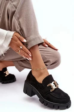 Hot Zamszowe Półbuty Damskie Z Ozdobą Czarne Rullenes Damskie Mokasyny Damskie Zamszowe