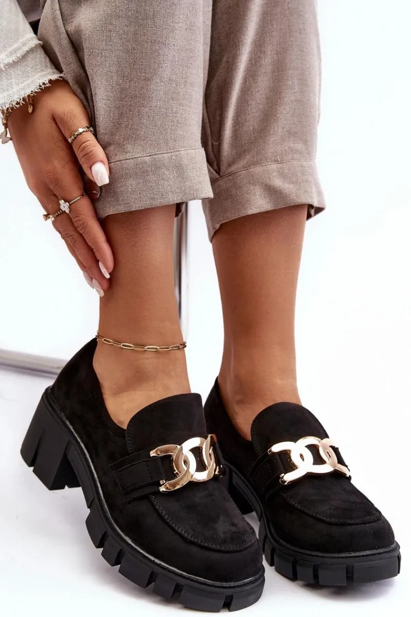 Hot Zamszowe Półbuty Damskie Z Ozdobą Czarne Rullenes Damskie Mokasyny Damskie Zamszowe