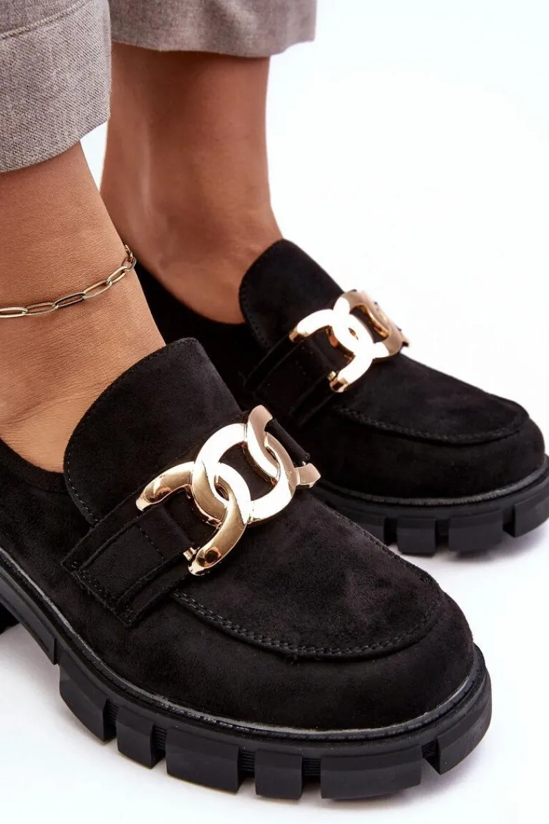Hot Zamszowe Półbuty Damskie Z Ozdobą Czarne Rullenes Damskie Mokasyny Damskie Zamszowe