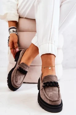 Clearance Zamszowe Półbuty Loafery La.Fi Szare Sapphira Damskie Mokasyny Damskie Zamszowe