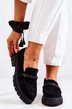 Outlet Boto Zamszowe Półbuty Loafery Literki La.Fi 210001B-SU Czarne