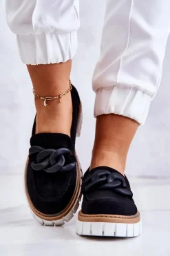 New Boto Zamszowe Półbuty Loafery Z Ozdobą Czarne Talisa