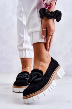 New Boto Zamszowe Półbuty Loafery Z Ozdobą Czarne Talisa
