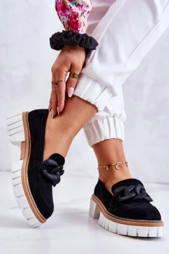 New Boto Zamszowe Półbuty Loafery Z Ozdobą Czarne Talisa