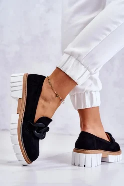 New Boto Zamszowe Półbuty Loafery Z Ozdobą Czarne Talisa