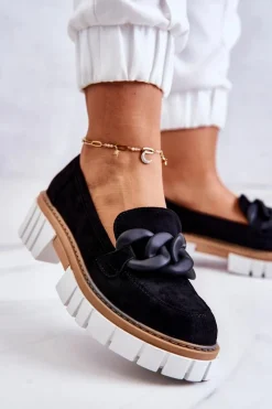 New Boto Zamszowe Półbuty Loafery Z Ozdobą Czarne Talisa