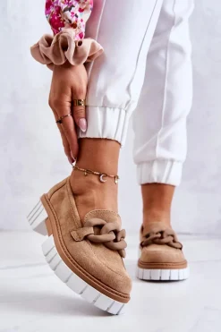 Discount Zamszowe Półbuty Loafery Z Ozdobą Ciemnobeżowe Talisa Damskie Mokasyny Damskie Zamszowe