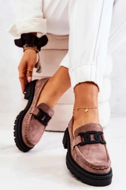 New Zamszowe Półbuty Loafery Z Ozdobą La.Fi 210031TA-SU Cappucino Damskie Mokasyny Damskie Zamszowe