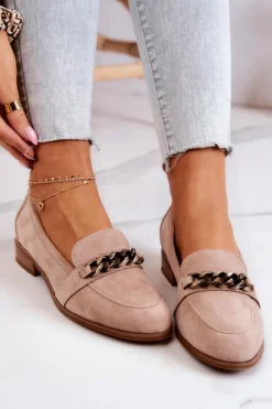 Discount Zamszowe Półbuty Mokasyny Beżowe Yasmin Damskie Mokasyny Damskie Zamszowe