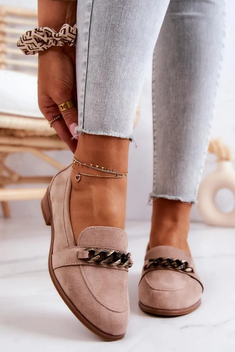 Discount Zamszowe Półbuty Mokasyny Beżowe Yasmin Damskie Mokasyny Damskie Zamszowe