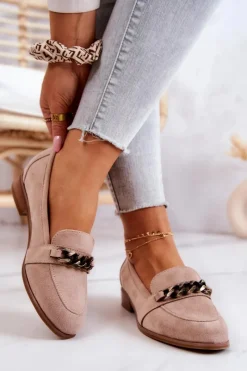 Discount Zamszowe Półbuty Mokasyny Beżowe Yasmin Damskie Mokasyny Damskie Zamszowe